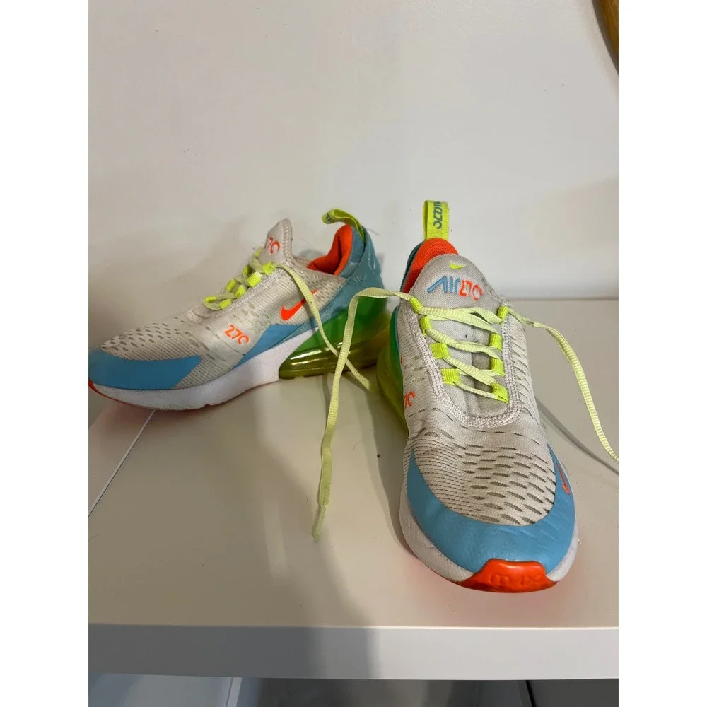 Nike Air Max 270 Kids Sneakers White Blue Orange CJ3906-100 Size 4Y